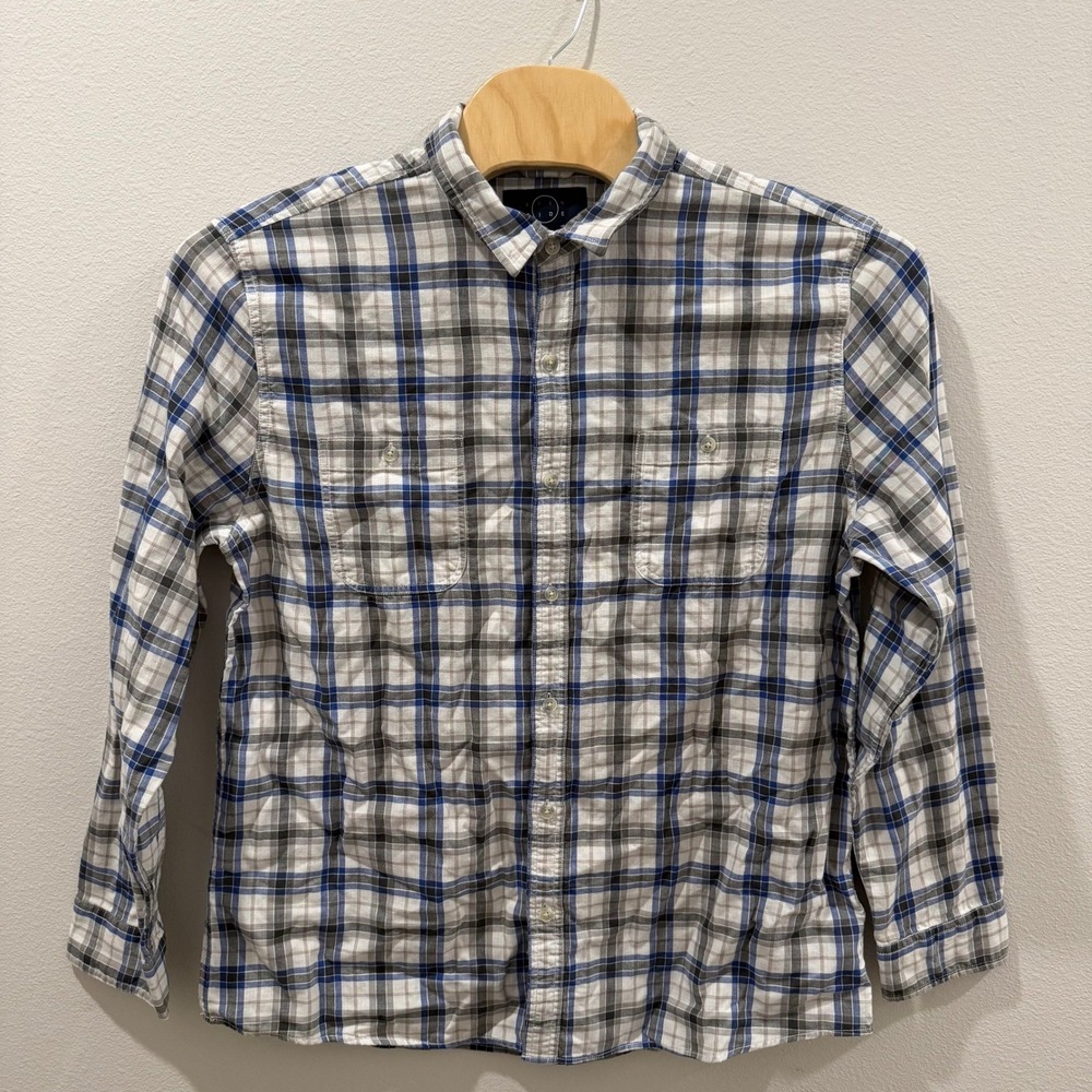 Even Tide Mens Plaid Long Sleeve Button Down Shirt Blue Grey White XL
